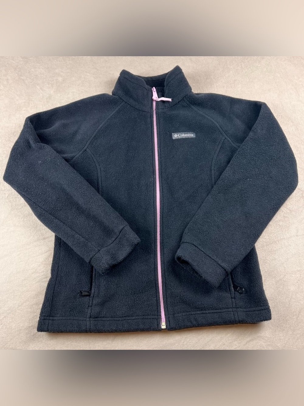 ❤️ Columbia Girls Med 10/12 Black Fleece Jacket with Pink Zipper Outdoor Wear B4